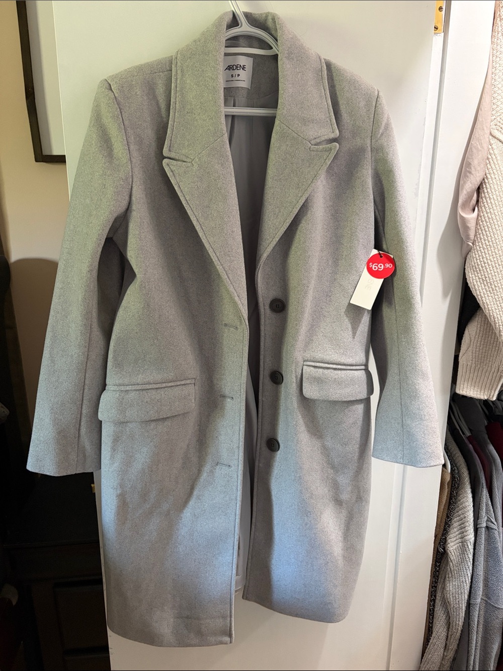 Ardene Light Gray Pea Coat with Notched Lapel